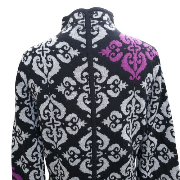 NEVE Geometric Wool Cardigan Jacket Hook Eye Notched Back Black Gray Purple Sz S - Picture 13 of 16